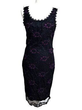 Vintage Whimsygoth Lace Dress Black Purple Vamp Gothic 90s Size 8 UjENA Sleevele